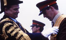 View: ct08675 Weeton Camp, Tercentenary Parade - Border Regiment, Kings Own Royal Border Regiment, 11.07.1980, Mayor of Carlisle presents colour belt - Mayor