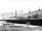 View: ct30583 Kentmere. Overhead bucket line which transports earth from lake at Kentmere to the storage area